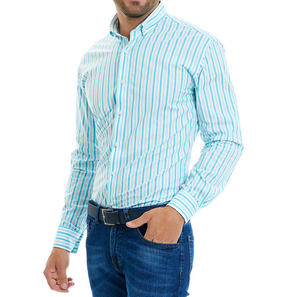 camisa para hombre azul de rayas de vestir formal manga larga casual slim elegante camisa azul para trabajar ropa de moda para hombre vittorio forti